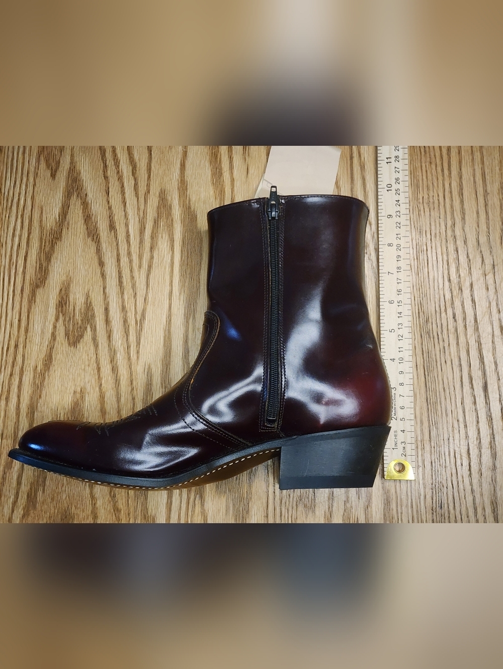 Leather Cowboy Boots New Cherry Mens Size 10 Ankle Zipper Biker Western - Picture 9 of 13